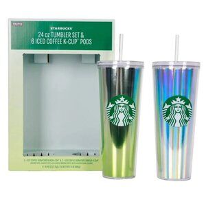 NIB STARBUCKS 24 oz Ombre Tumbler Set w/ Iced Coffee K-Cups set